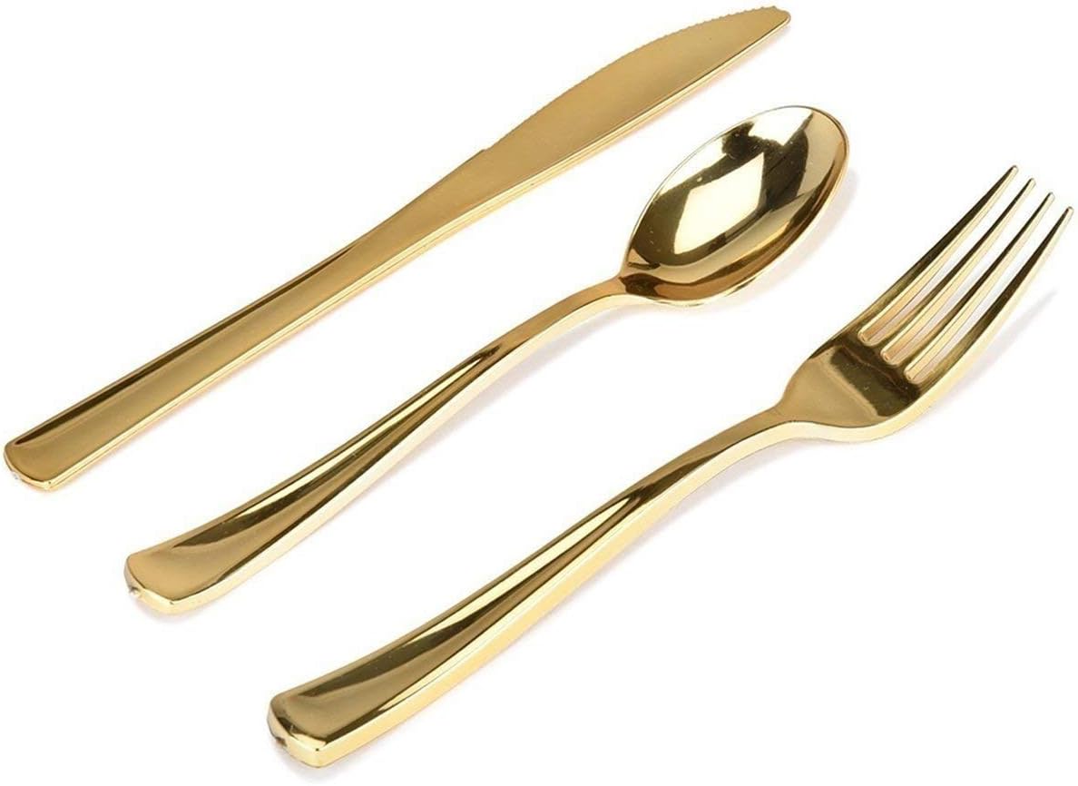 Gold Plastic Silverware Set, Disposable Cutlery Utensils, Flatware, Disposable Dinnerware -Pack of 160 Gold Plastic Silverware Set, Disposable Cutlery Utensils, Flatware, Disposable Dinnerware -Pack of 160